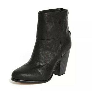 rag & bone Newbury Ankle Boot Bootie BLACK LEATHER Zipper size 37 Us 6 $495
